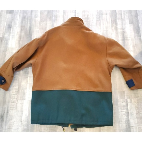 Vintage Stephane Mathews II Tan Green Wool Blend Coat Womens XL 80's Two Tone - Picture 3 of 10